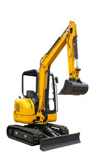 Isolated Yellow Excavator Machine Illustration with Dark Shadows and Black Background
