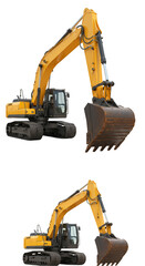 Isolated Yellow Excavator on Transparent Background Construction Machinery