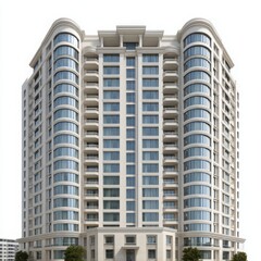 Obraz premium Tall apartment building facade view on white background