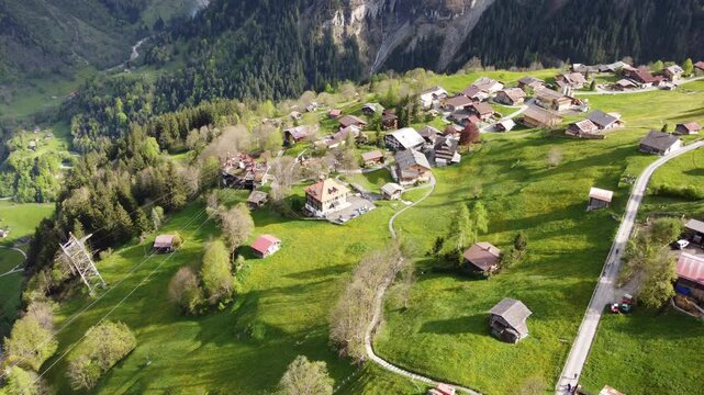 Famous Small village of Gimmelwald in the Swiss mountains, Bernese Oberland, Switzerland, Europe.