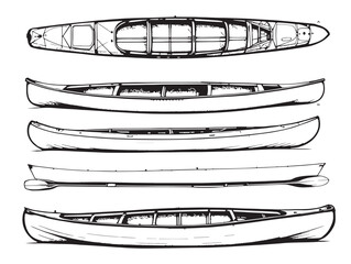 Canoe line art wilderness travel boating illustration