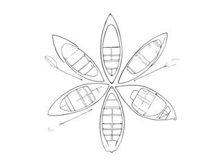Canoe line art hand drawn river illustration