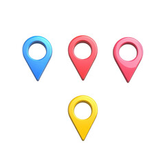 Fototapeta premium Colorful location pin icons in various shades displayed on a clean Transparent background for navigation purposes, colorful location pin icons isolated on PNG background