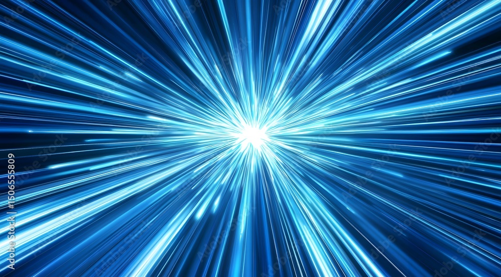 Poster blue background with speed lines and light streaks, representing fast data transfer in the digital