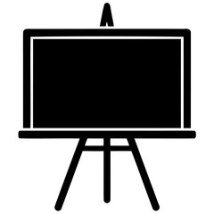 Illustration of a black chalkboard on a wooden easel stand, simple and minimalist on transparent background