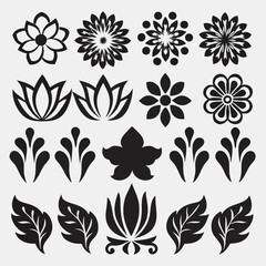 Geometric Garden: Abstract Floral Vectors & Botanical Icons, Flower shape vector, floral icon set, flowers vector silhouette, symmetrical floral patterns, lotus, petals, abstract blossoms.