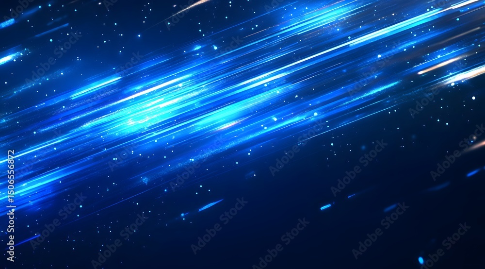 Poster blue background with speed lines and light streaks, representing fast data transfer in the digital
