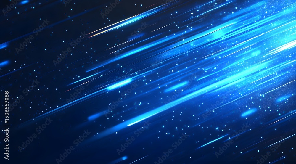 Poster blue background with speed lines and light streaks, representing fast data transfer in the digital