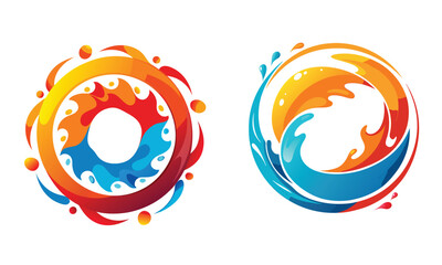 Vibrant Abstract Circular Patterns Symbolizing Fire and Water