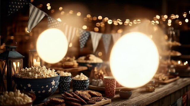Festive food spread delicious snacks and warm lighting