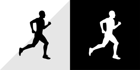 Silhouette of a Runner Dynamic Running Pose in Black and White