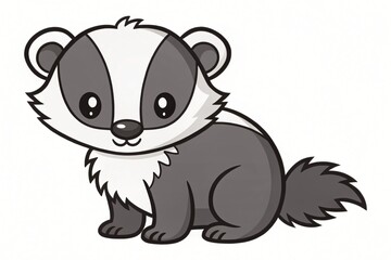 Obraz premium Adorable Cartoon Badger Illustration Cute Baby Animal Design Gray and White Fur Wildlife Character