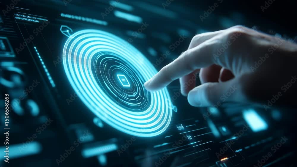 Poster fingerprint scan on futuristic interface