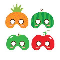 Set Cute Fruit Birthday Mask Flat Design Cartoon Illustration