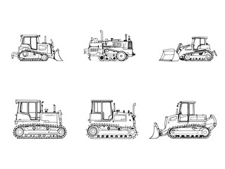 Bulldozer line art vector drawing for heavy equipment