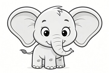 Obraz premium Adorable Baby Elephant Cartoon Illustration Cute Gray Elephant Calf Childrens Book Animal