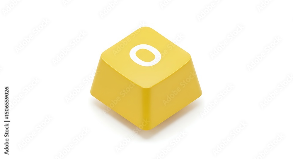 Poster yellow keyboard key with the number 0 on a white background