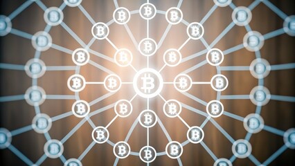 A network of interconnected Bitcoin symbols, representing digital currency and blockchain technology.
