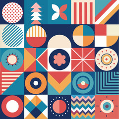 Geometric pattern vector background with Scandinavian abstract color or Swiss geometry prints of rectangles, squares and circles shape design