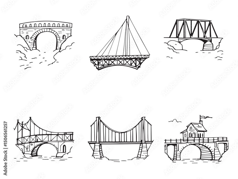 Poster simple elegant bridge line art design for modern use