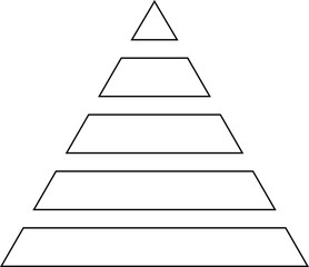 Levels of triangular pyramid icon. Triangle pyramid chart. Maslow layer diagram. Development level infographic. Business graph. Vector illustration isolated on transparent background.