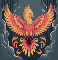 Obraz premium phoenix, bird, illustration, animal, fire, symbol, eagle, nature, art, vector, icon, wing, tattoo, logo, drawing, abstract, graphic, design, feather, silhouette, emblem, fly, isolated, vintage, 