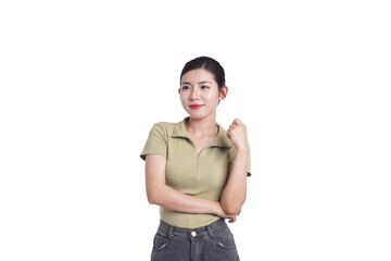 Fototapeta premium Portrait of a beautiful Asian woman posing on a white background