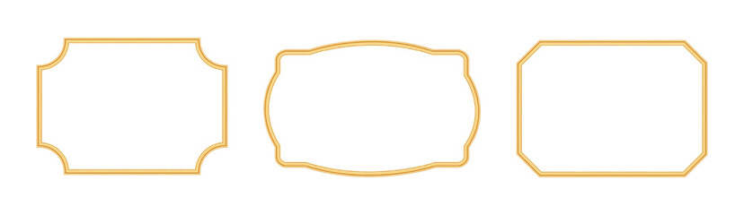 Fototapeta premium Collection of golden luxury frames. Realistic object mockup for photo frame, vintage rectangle beveled frame, ornamental border in oriental style. Vector illustration for certificate, various design