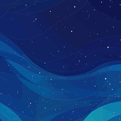Abstract blue space background with flowing translucent waves and scattered star-like dots in minimalist vector style for technology and science concepts