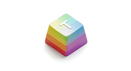 Rainbow colored keycap with letter T on white background
