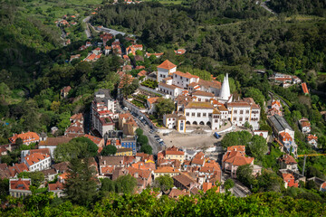 Beautiful view to the National Palace in the small town of Sintra