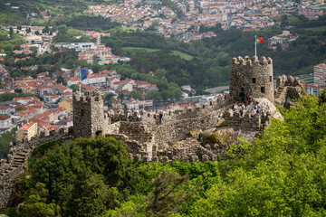 Beautiful view to old historic Moorish Castle walls and towers