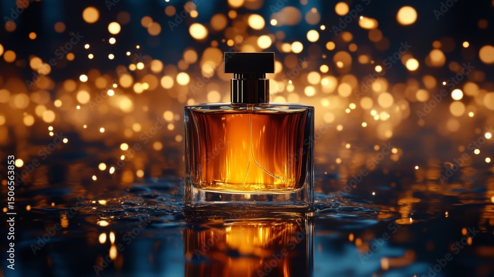 Poster A captivating scene of perfume mist gracefully diffusing in the air, with shimmering droplets catching the light, embodying the allure of fragrance