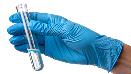 hand in glove holding test tube isolated