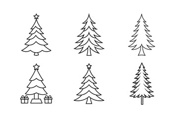 Christmas tree line art vector , Christmas tree silhouette vector 