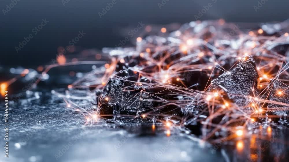 Poster interconnected network: the image features a close-up of a complex network of interconnected nodes a