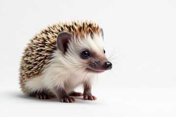 Fototapeta premium Close-up of a solitary hedgehog against a stark white backdrop, prickles, cute