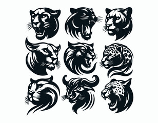 Powerful Diverse Jaguar Head Illustrations Varied Expressions Styled Vector Logo Design