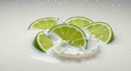 Lime Slices Splashing into Milk: A Refreshing Image