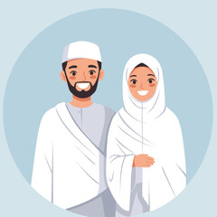Fototapeta premium In the Spirit of Hajj: A Couple Dressed for Their Sacred Pilgrimage