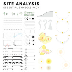 landscape architecture site analysis symbol icon element drawing graphic flat isolated vector. urban design element drawing