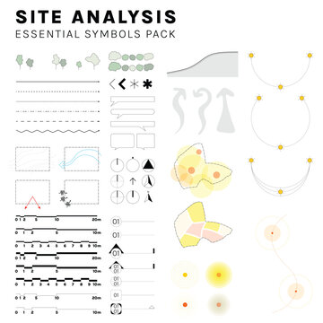landscape architecture site analysis symbol icon element drawing graphic flat isolated vector. urban design element drawing