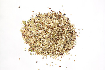 These are grains of mixed grain placed on a white background.