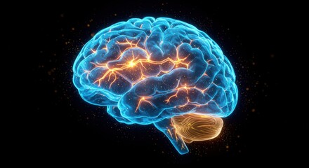 Naklejka premium Human Brain Illustration with Neural Activity