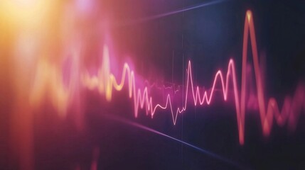 A close-up view of an electrocardiogram ECG monitor displaying a heart wave pattern, with vibrant lines showing the rhythm of a beating heart against a dark background