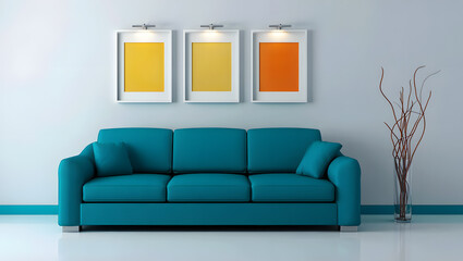 Modern Minimalist Living Room with Vibrant Green Sofa