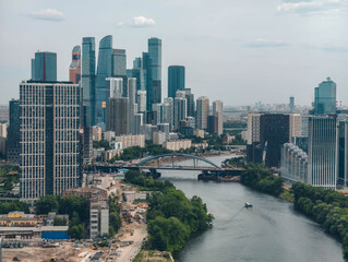 Moscow International Business Center and Moscow urban skyline. Summer day view on Moscow city and glass buildings.