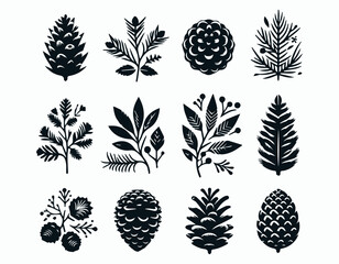 Obraz premium Diverse Pine Cone Illustrations Autumn Winter Botanical Elements Vector Logo Design