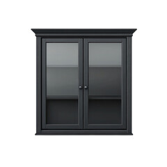 An elegant gray wall cabinet with glass doors poised with potential for on transparent background