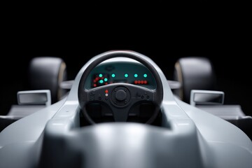 Obraz premium Sleek racing car interior showcases advanced dashboard, emphasiz